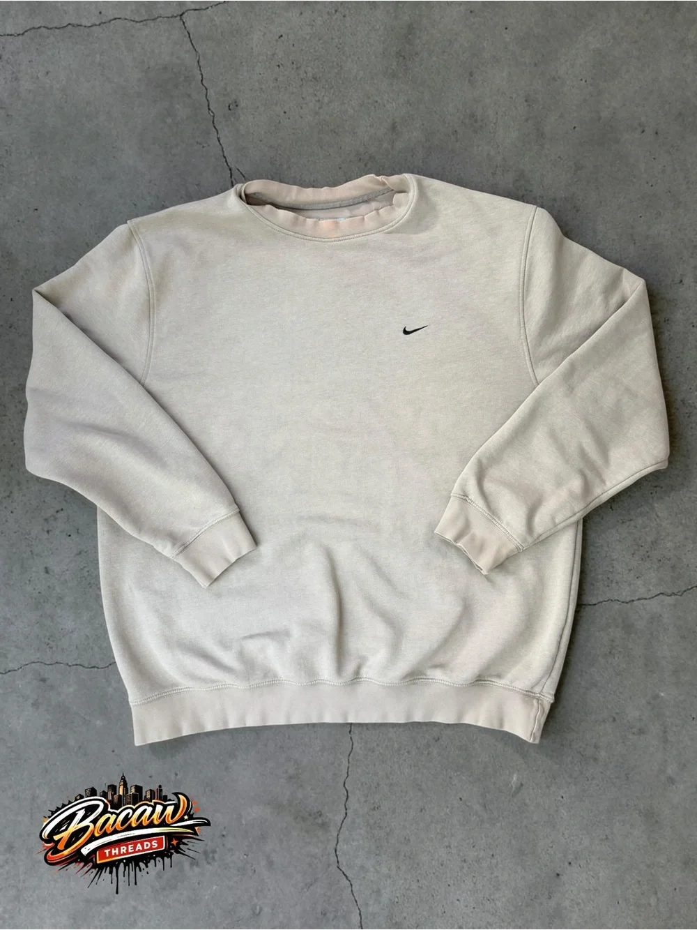 Vintage Y2K Nike Mini Swoosh Crewneck Pullover Sweatshirt XXL Cream Streetwear